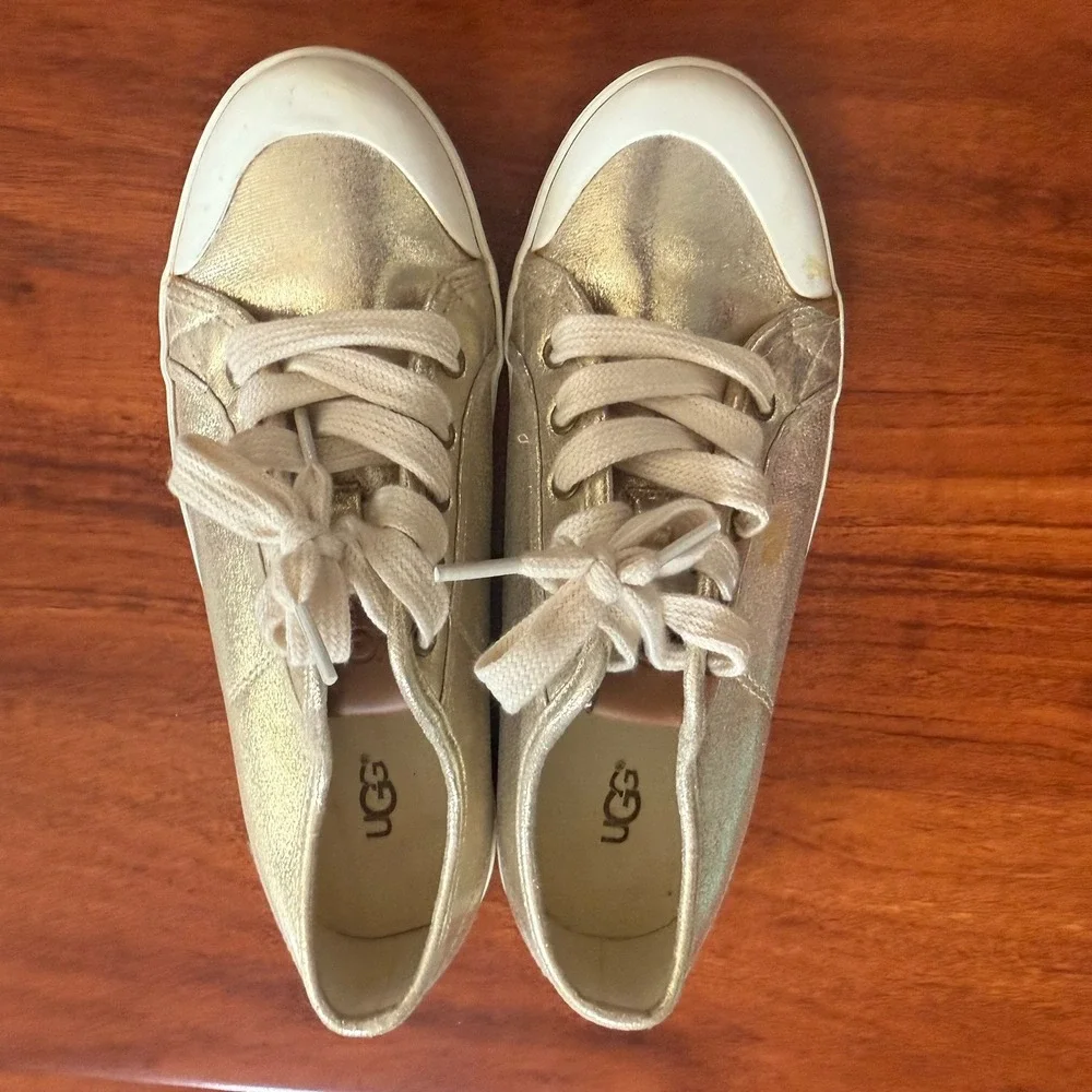 Ugg Mikki Canvas Trainers Sparkling Sterling Gold Youth Size 5 Womens Sz 6.5